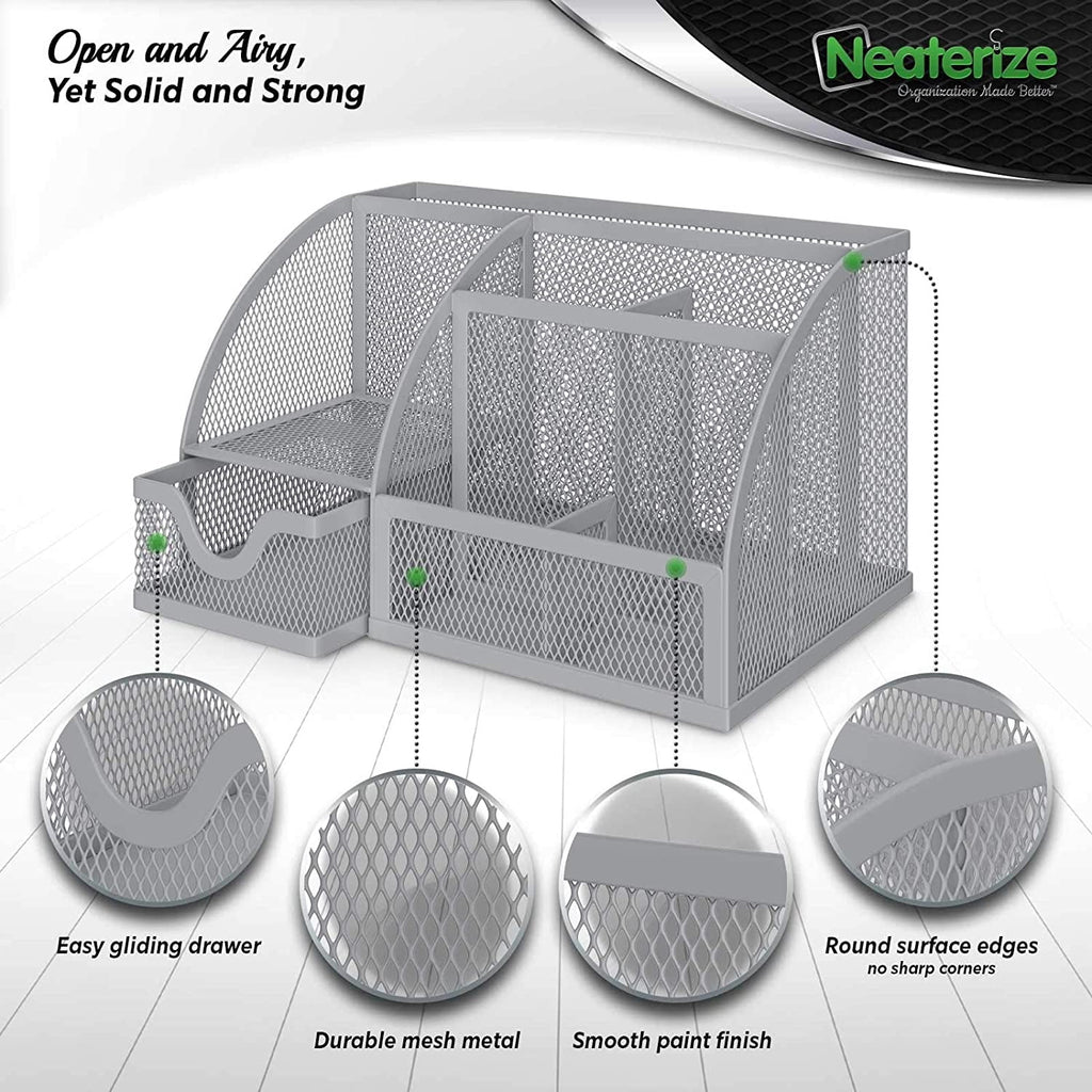 Desk Organizer- Mesh Desktop Organizer and Holder for Pen, Pencil, Small Office Supplies and Stationary Accessories S... - Image 3
