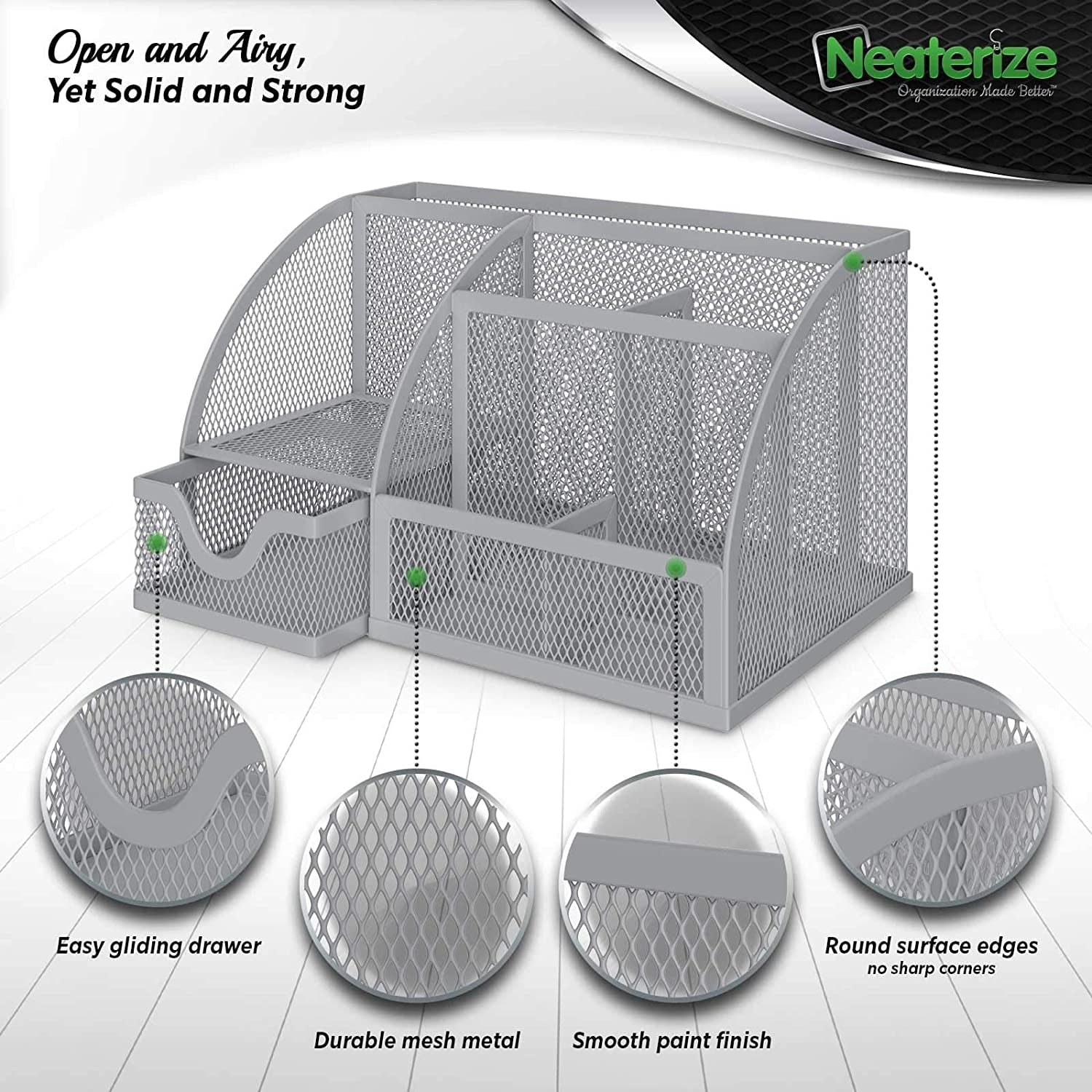 Desk Organizer- Mesh Desktop Organizer and Holder for Pen, Pencil, Small Office Supplies and Stationary Accessories S... - Image 3