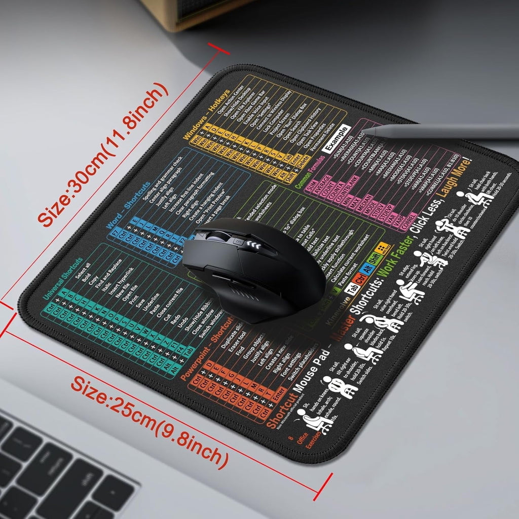 Excel Shortcuts Mouse Pad, 11.8"x9.8" Non-Slip Waterproof Mouse Mat with Stitched Edges, Portable Desk Pad for Office & Gaming - Image 5