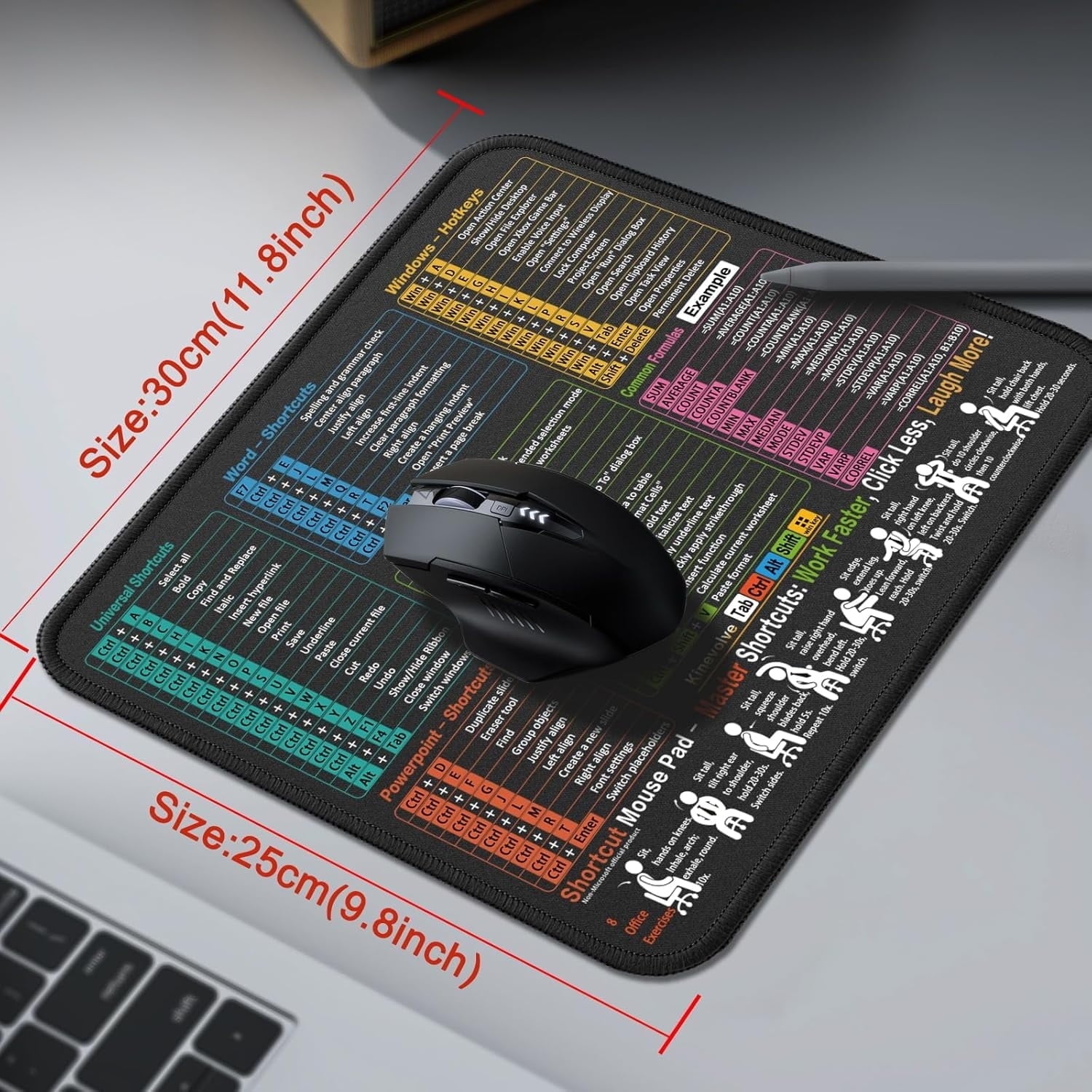 Excel Shortcuts Mouse Pad, 11.8"x9.8" Non-Slip Waterproof Mouse Mat with Stitched Edges, Portable Desk Pad for Office & Gaming - Image 5