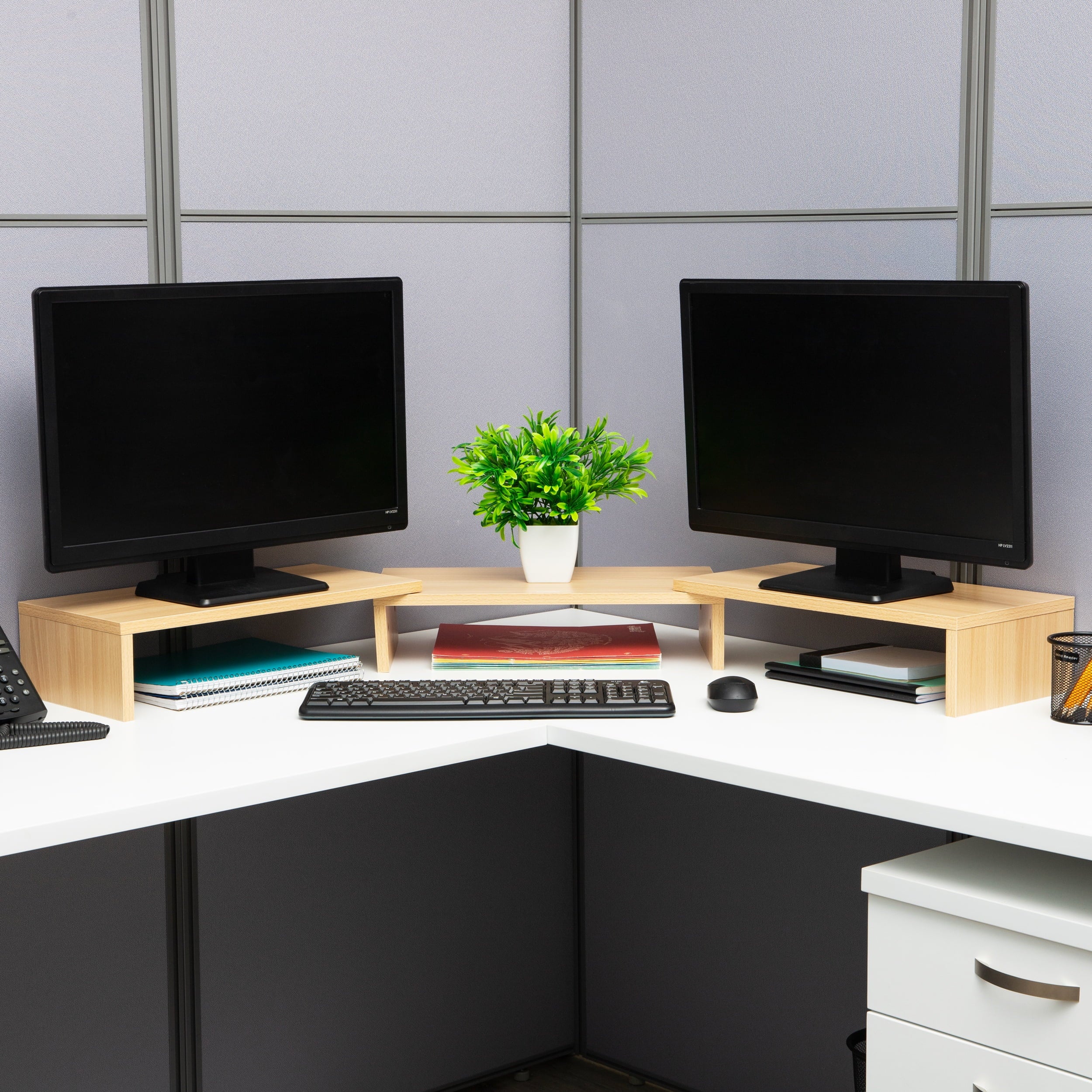 Dual Monitor Stand, Desktop Organizer, Laptop Riser, Office, MDF, 51.25"L x 9.25"W x 4.75"H, Brown - Image 5