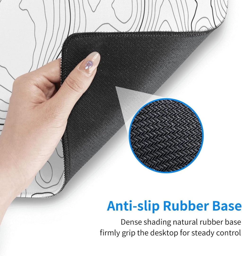 QCQHDU Large Gaming Mouse Pad with Stitched Edges, Minimalist Topographic Map Desk Mat, 3mm Thick Non-Slip Rubber Base Mice Pad for Gamer,Of - Image 6