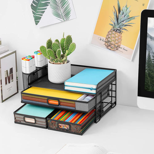 3 Tier Mesh Desk Organizer with Drawer, Multi-Functional Desk Organizers and Accessories, Paper Letter Organizer with... - Image 2