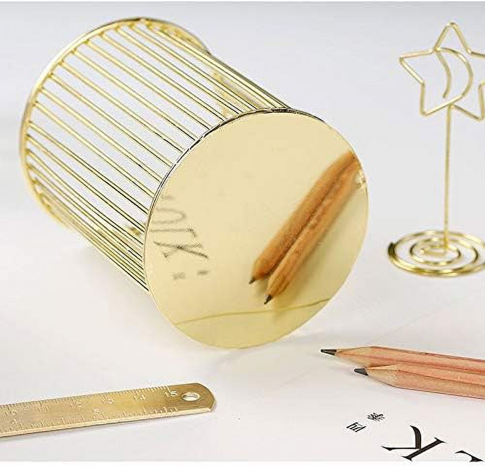 Gold Metal Pen Holder for Desk, Makeup Brush Organizer Cup, Modern Office Desk Organizer with Weighted Base, Pencil H... - Image 6