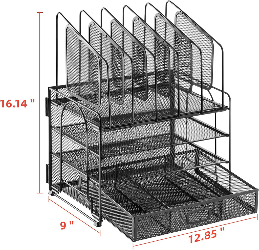 with Drawer, 4-Tier Mesh File with 5 Vertical File Holders and 2 Pen Holders, Multifunction top , s and Accessories f... - Image 3