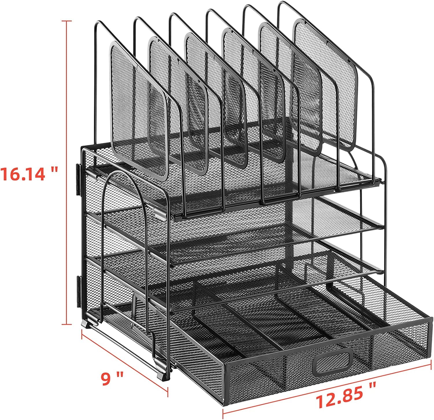 with Drawer, 4-Tier Mesh File with 5 Vertical File Holders and 2 Pen Holders, Multifunction top , s and Accessories f... - Image 3