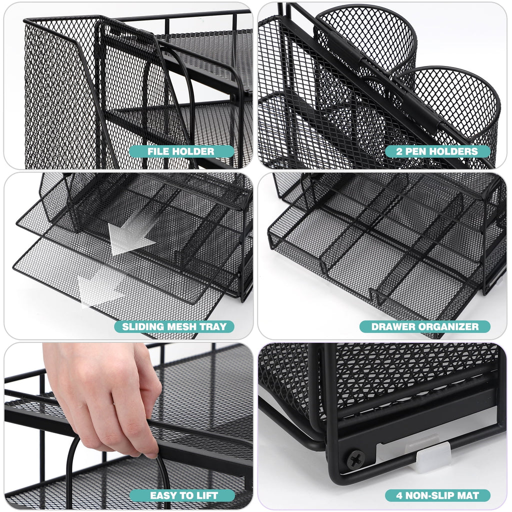 Livhil Desktop Organizer 4-Tier Desk Organizers Sets and Storage, File Organizers for Desk Drawer Organizer, Paper Organizer for Desk (Black - Image 4