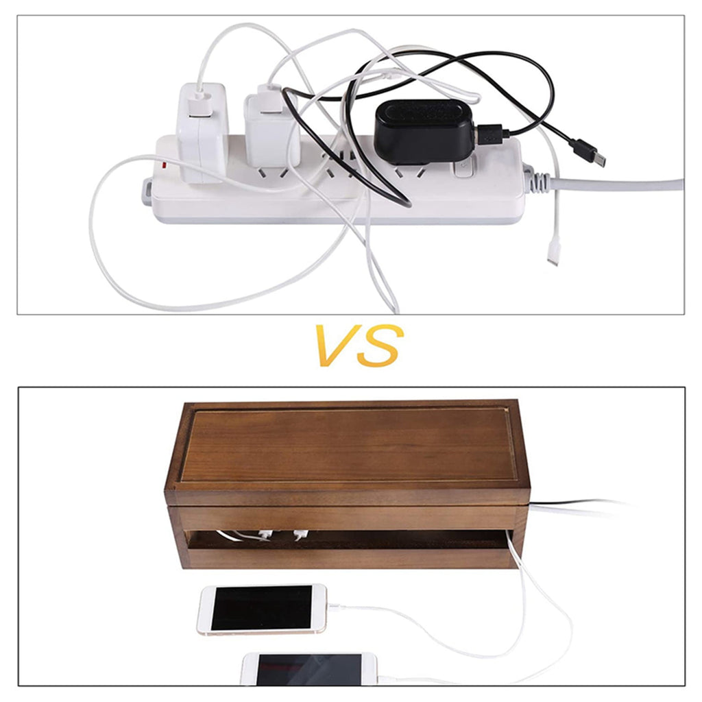 Box Wooden Cord Organizer for Extension Power Stripe Surge Protector Wire (Coffee Color) - Image 4