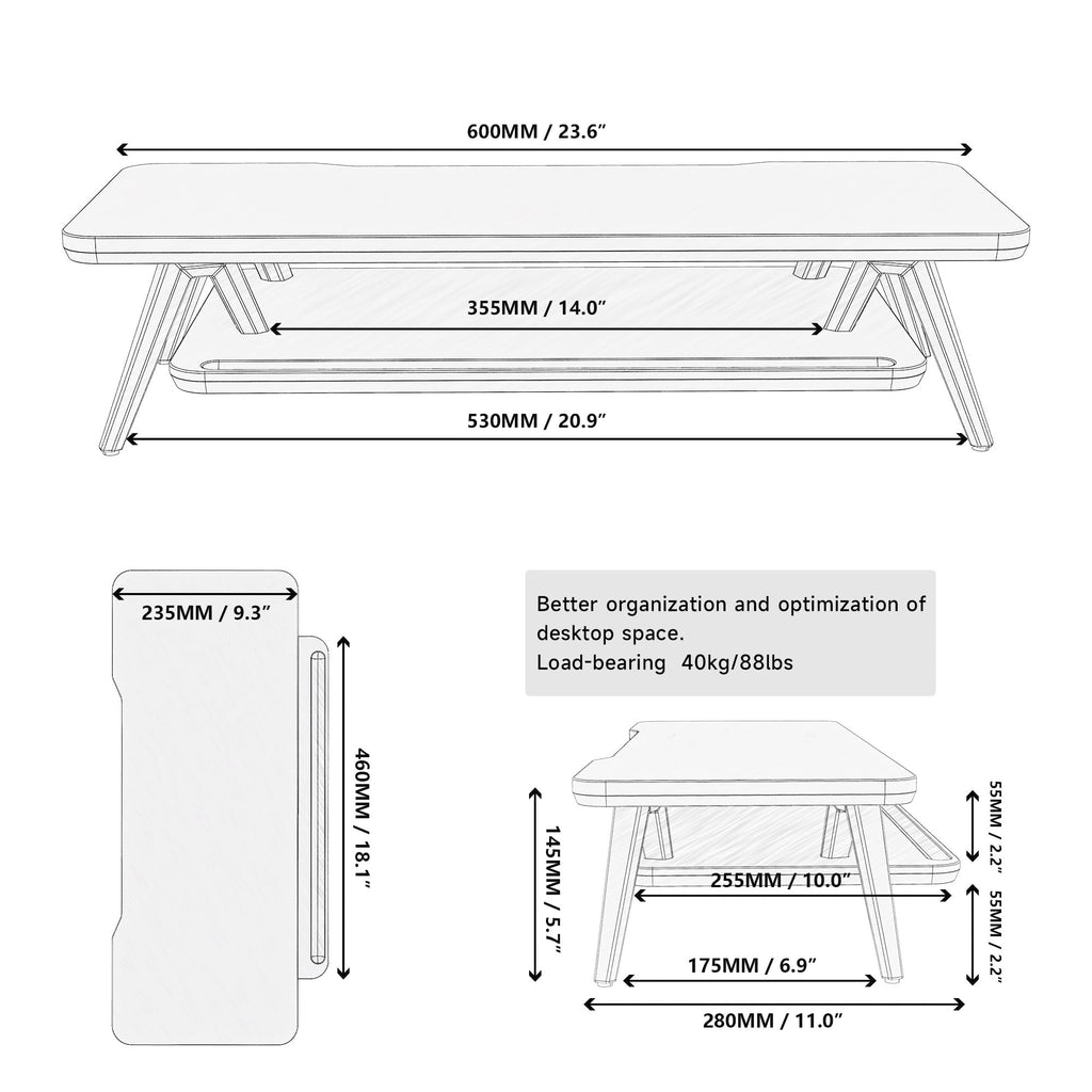 Monitor Stand, 2 Tiers Monitor Stands Riser, 23.6 Inch Computer Monitor Riser with Storage Organizer - Image 6
