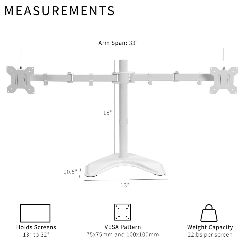 White Dual Monitor Articulating Desk Stand Mount, Fits Up to 32" Screens - Image 3