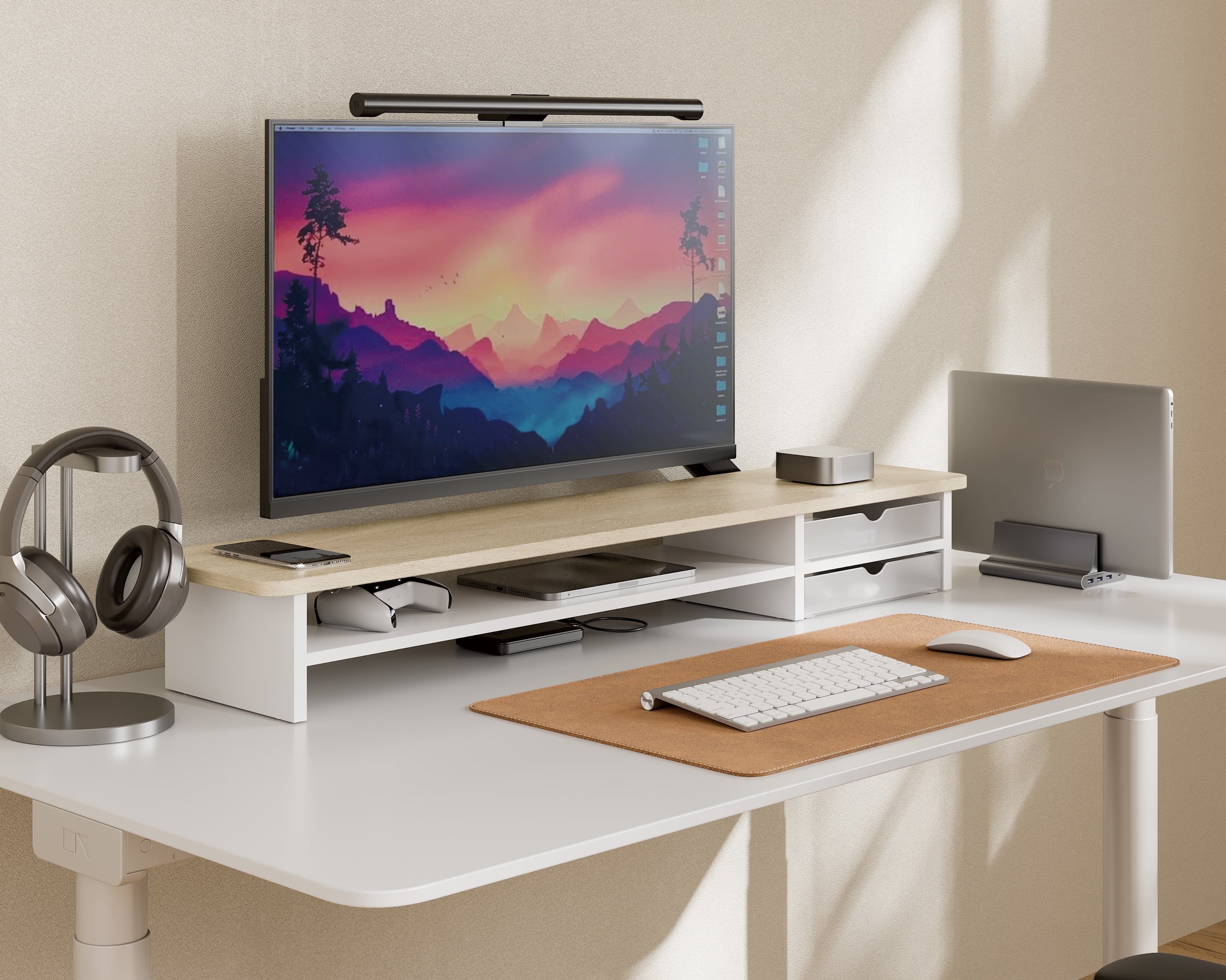 Fenge Monitor Stand, Dual Monitor Riser, 42.5inch Large Desk Computer Monitor Stand Riser with Drawer - Image 3