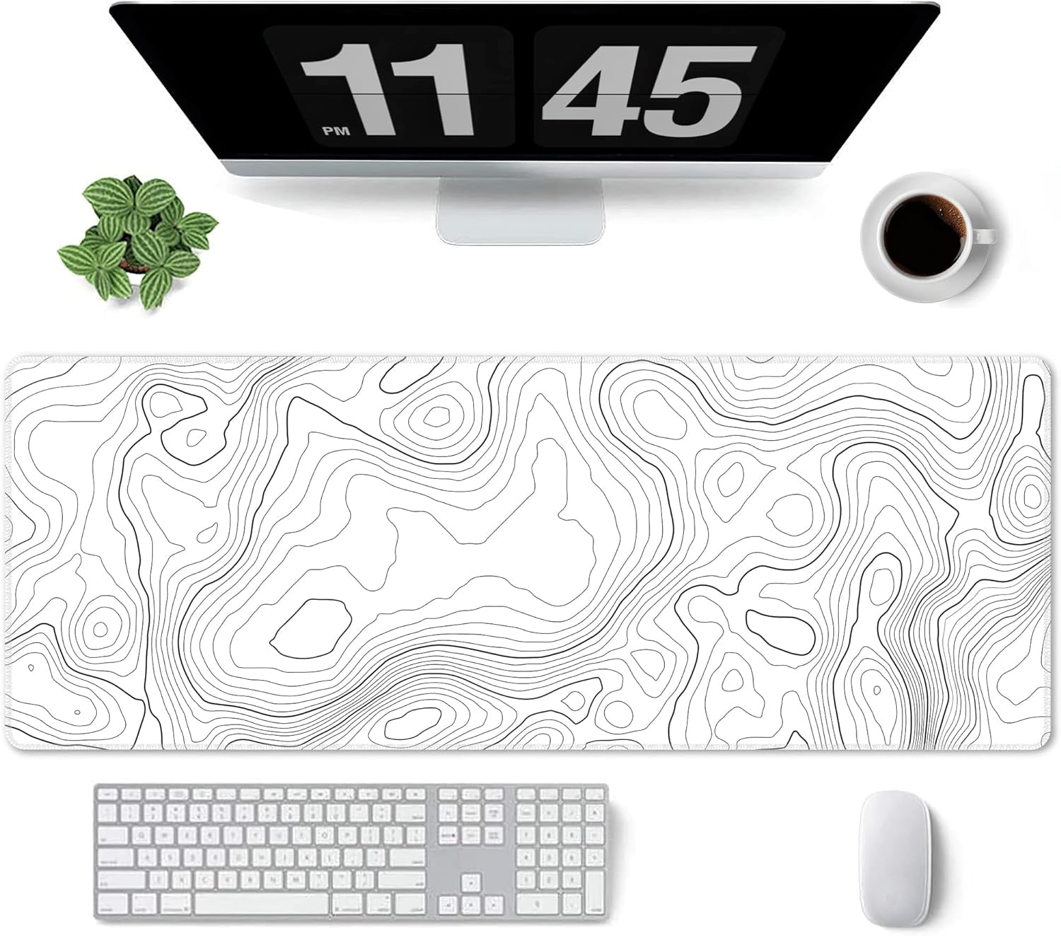 QCQHDU Large Gaming Mouse Pad with Stitched Edges, Minimalist Topographic Map Desk Mat, 3mm Thick Non-Slip Rubber Base Mice Pad for Gamer,Of - Image 2