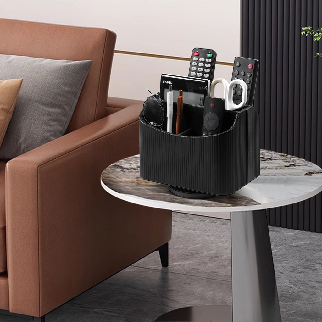 PU Leather Remote Control Holder, 360 Degree Rotating Desk Organizer Storage Table Remote Caddy, Spinning Bedside Org... - Image 6
