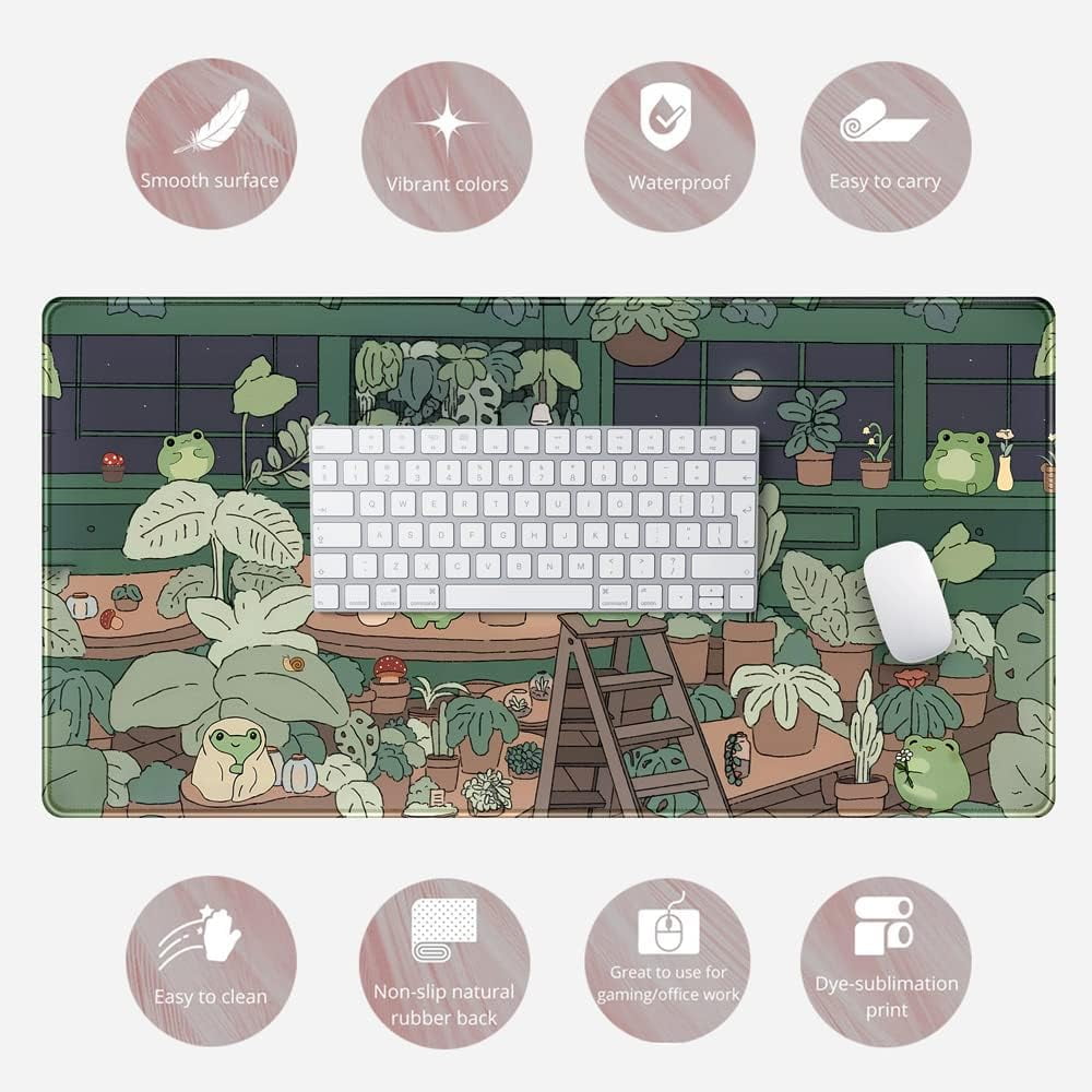Cute Frog Kawaii Green Desk Decor Mat, Large Gaming Mouse Pad for Computer Keyboard Laptop, Home Office Accessories f... - Image 6