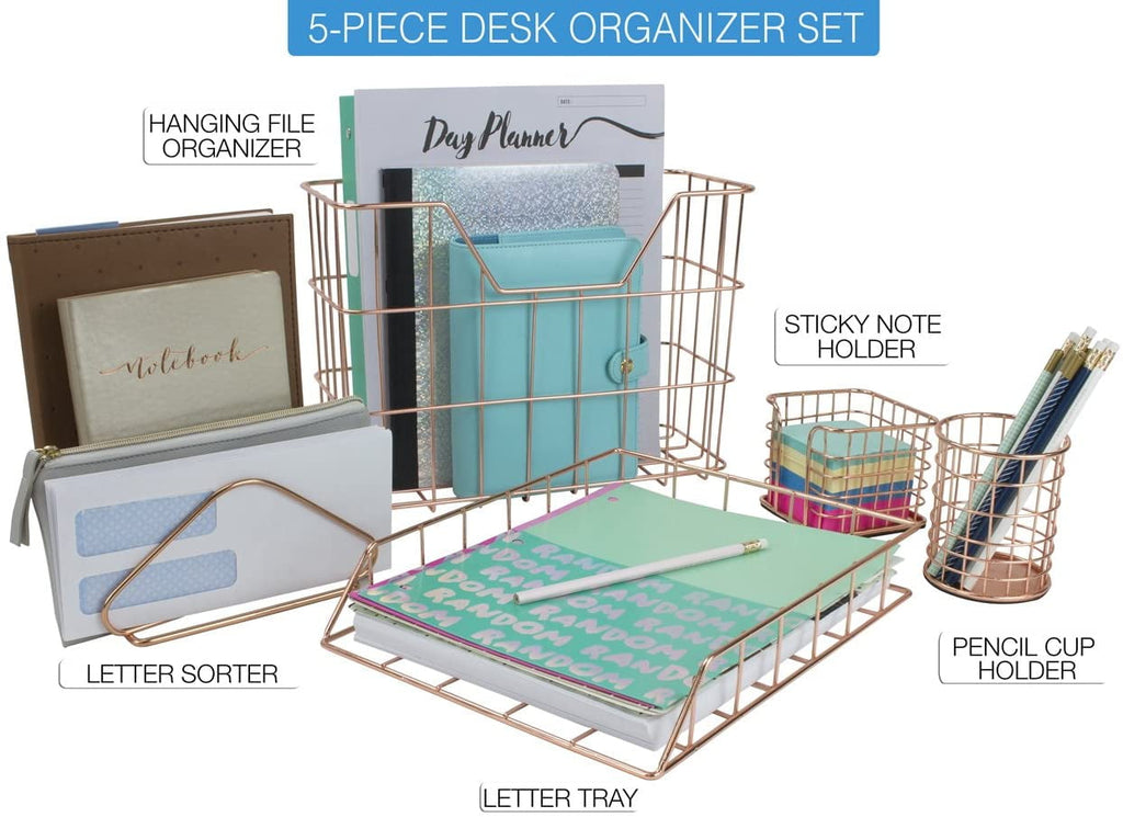 5-Piece Organizer Set for Home and Office, Copper Metal Storage Set - Image 3