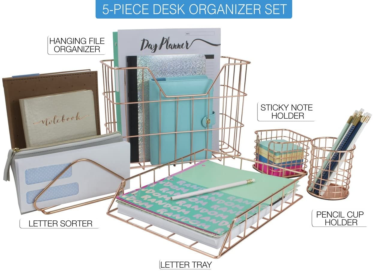 5-Piece Organizer Set for Home and Office, Copper Metal Storage Set - Image 3