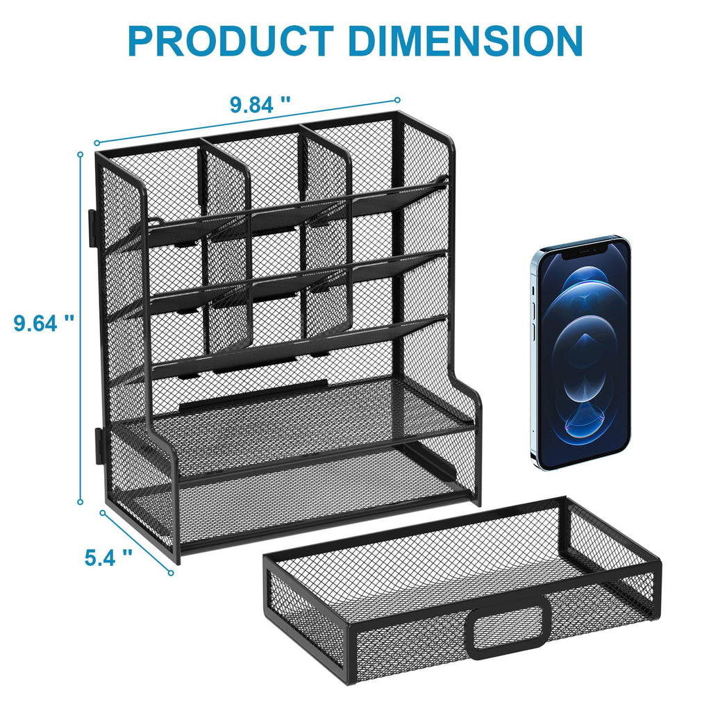 Mesh Desk Organizer with Drawer, Multi-Functional Pen Pencil Holder,Desk Organizers and Accessories( Black) - Image 2