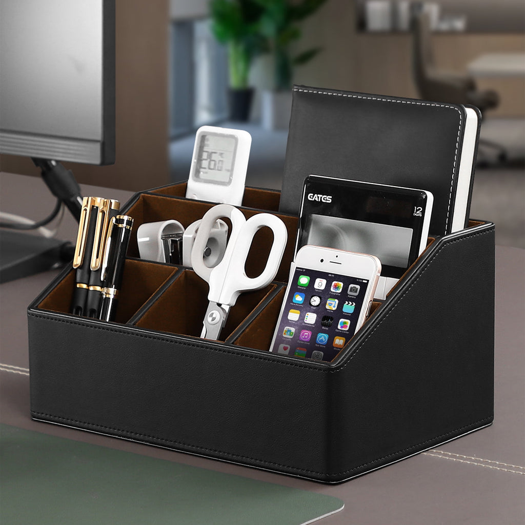 MEIBOOCH PU Leather Desk Organizer, Luxury Remote Control Holder for Home, Office Desk Accessories Table Caddy Bedside Nightstand Organizer - Image 6
