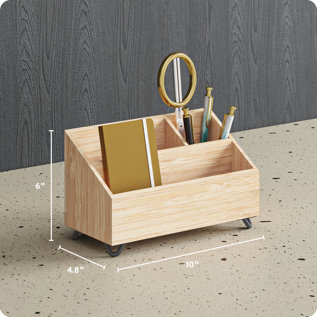 U Brands Verona Desktop Organizer, 10 x 4.8 x 6 in., Bamboo - Image 2