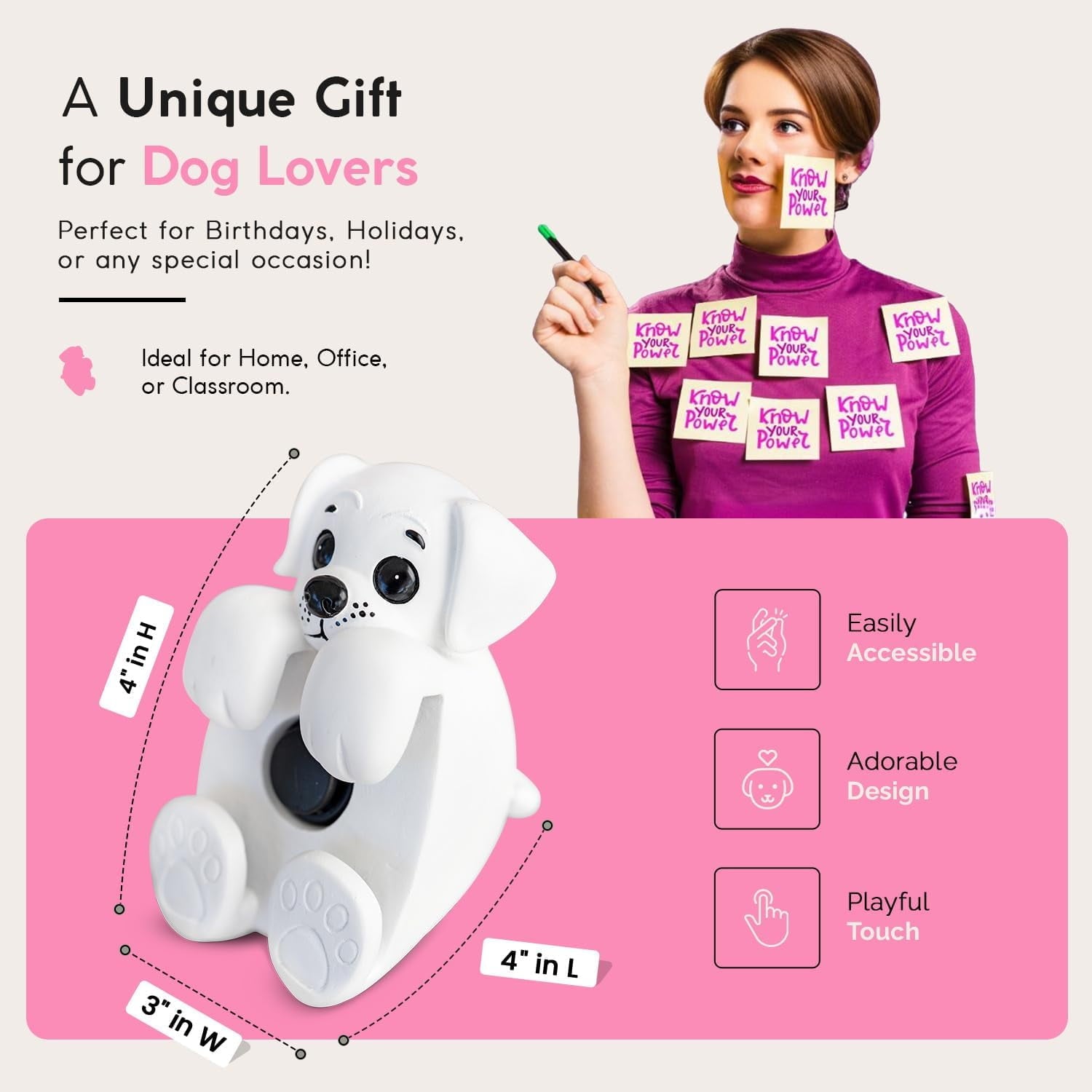 Resin Sticky Note Holder for Desk - Dog Note Dispenser 3"x3" - Office Decor & Accessories - Cute Desk Organizer - Image 4