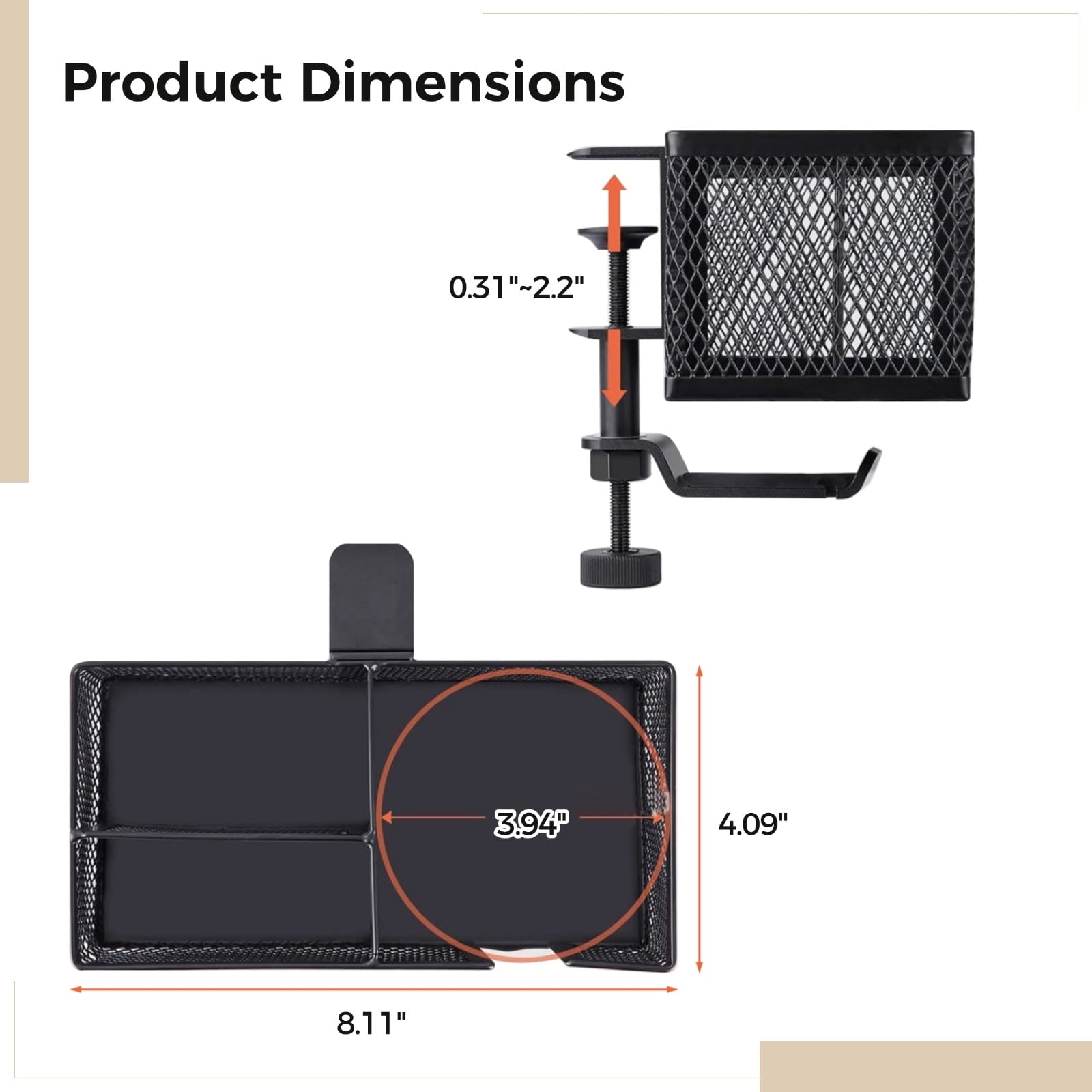 Metal Clip On Cup Holder, Black Metal Desktop Organizer, Desk Accessories Holder Clamp, No-Drill Easy Install for Cups, Bottles, Drinks, Hea - Image 3