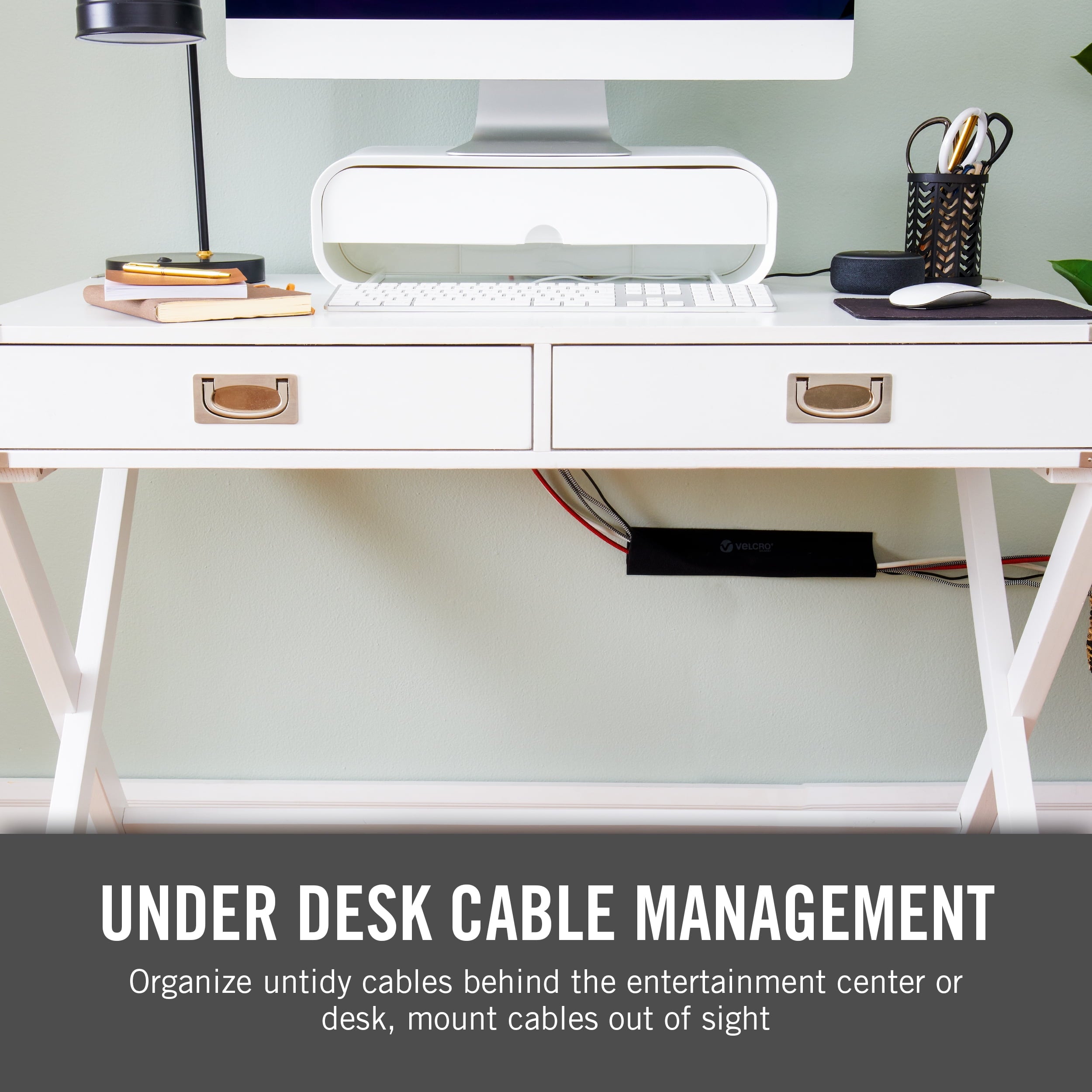 VELCRO Brand Cable Sleeve | Cord Management Mounts on Walls, Desk or Entertainment Center | Removable Adhesive is Damage Free | 8in Black, 2 - Image 2