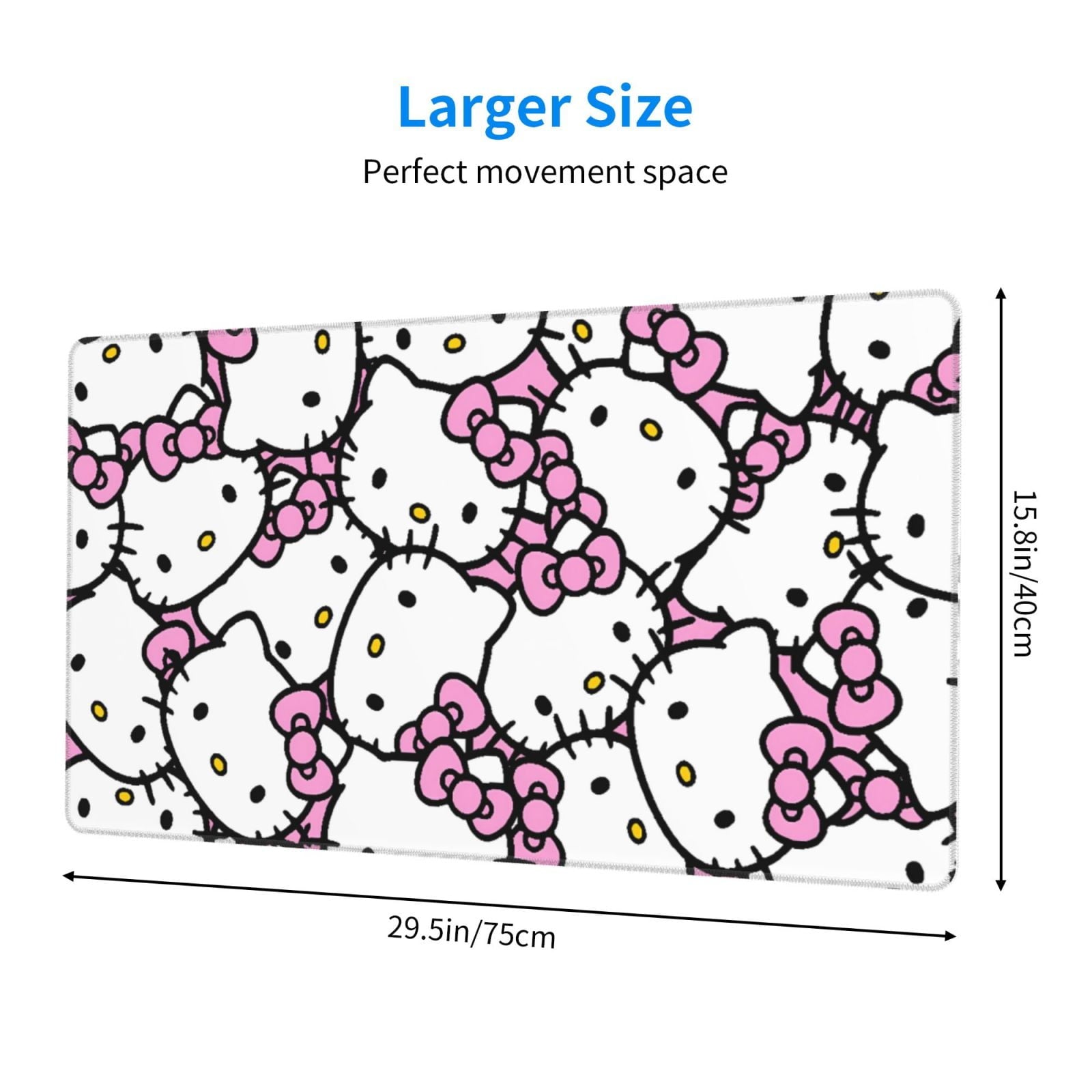 Extra Large Gaming Mouse Pad Non-Slip Rubber Hello Kitty Mousepad with Stitched Edges Desk Pad Mat for Office Home 15.8x29.5 in - Image 2