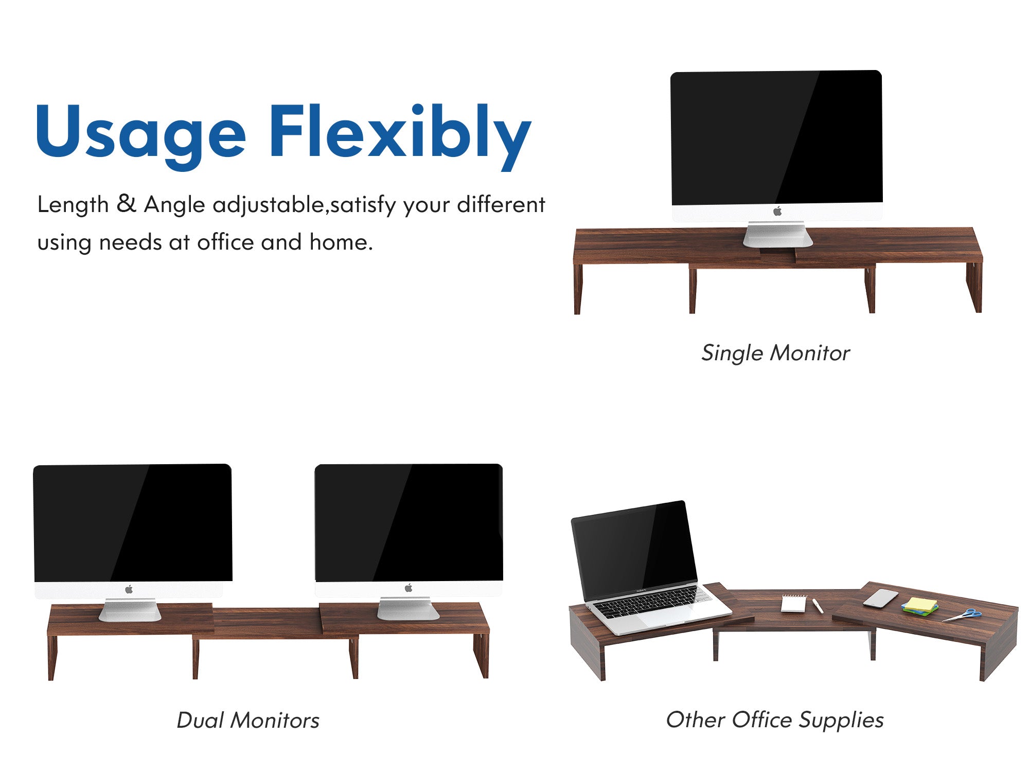 3 Shelf Monitor Stand Riser with Adjustable Length and Angle Brown - Image 4