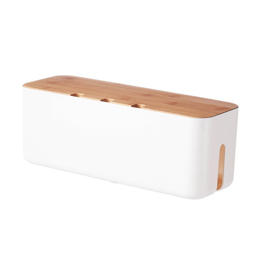 White Cable Management Box, 11.8x4.5 inches, Wood Lid, Cord Organizer for Desk TV Computer USB Hub System to Cover an... - Image 6