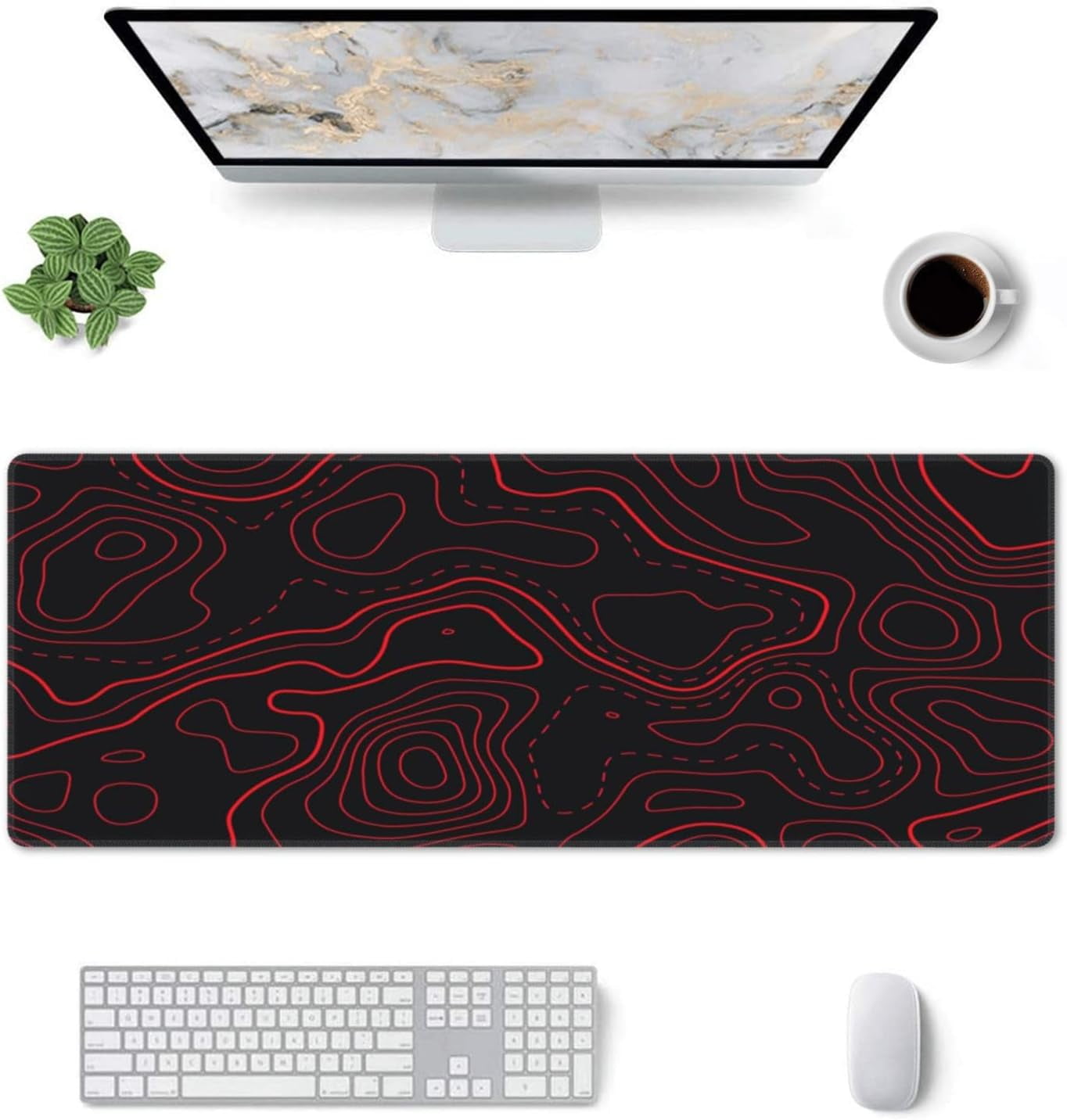 Red Black Topographic Mouse Pad Large Gaming Desk Mat Computer Mousepad XL Long Non-Slip Laptop Keyboard Mat for Offi... - Image 2