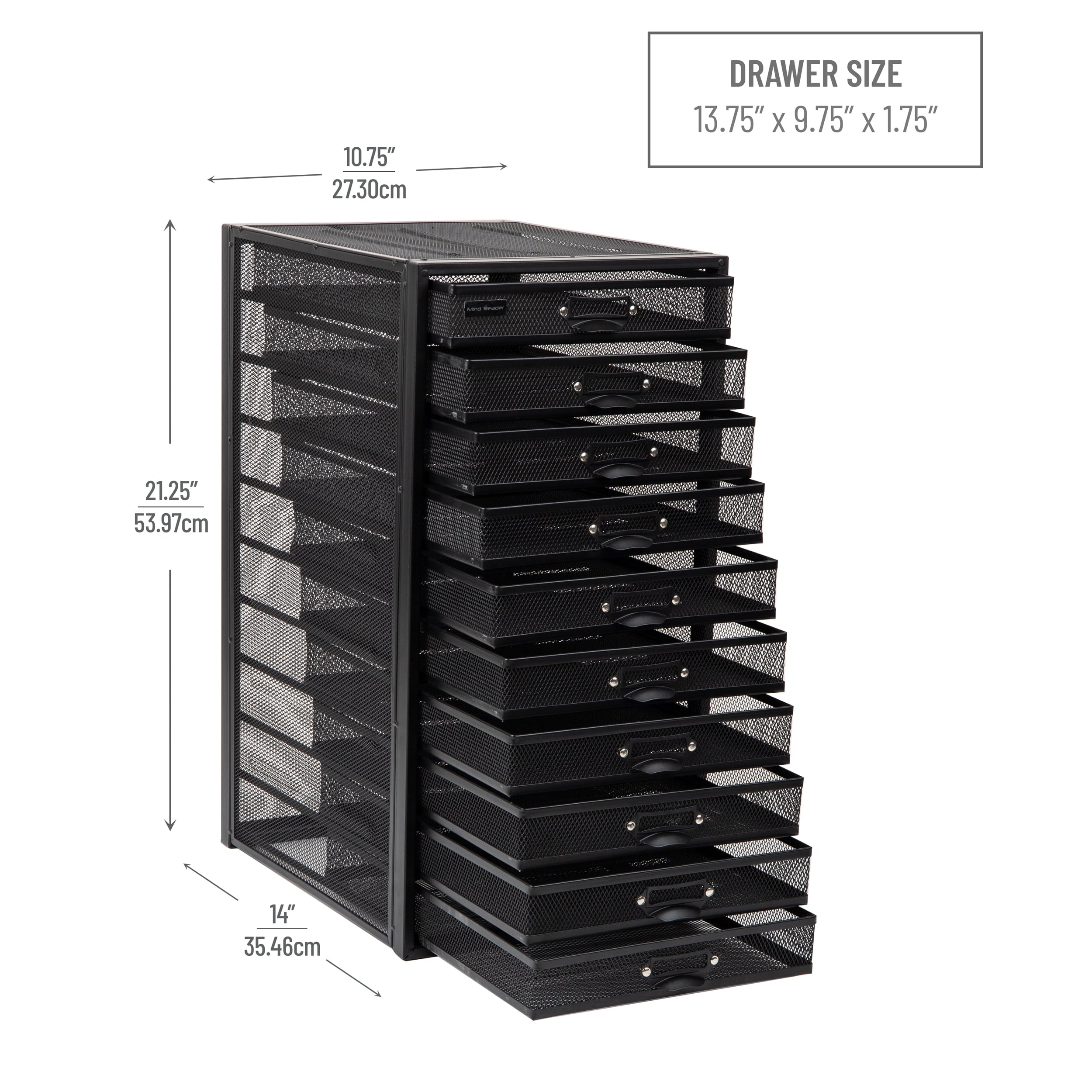 File Storage Drawers, Desk Organizer, Multi-Purpose, 10.75"L x 14"W x 21.25"H, Black - Image 3