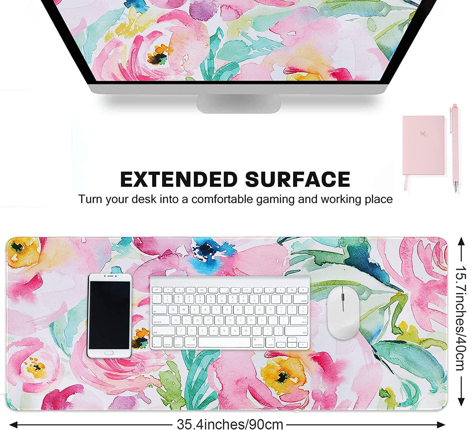 Floral Desk Mat, Extra Large Mouse Pad Gaming, XXL Computer Mousepad with Non Slip Base, Desk Pad Large, Keyboard Mat... - Image 2