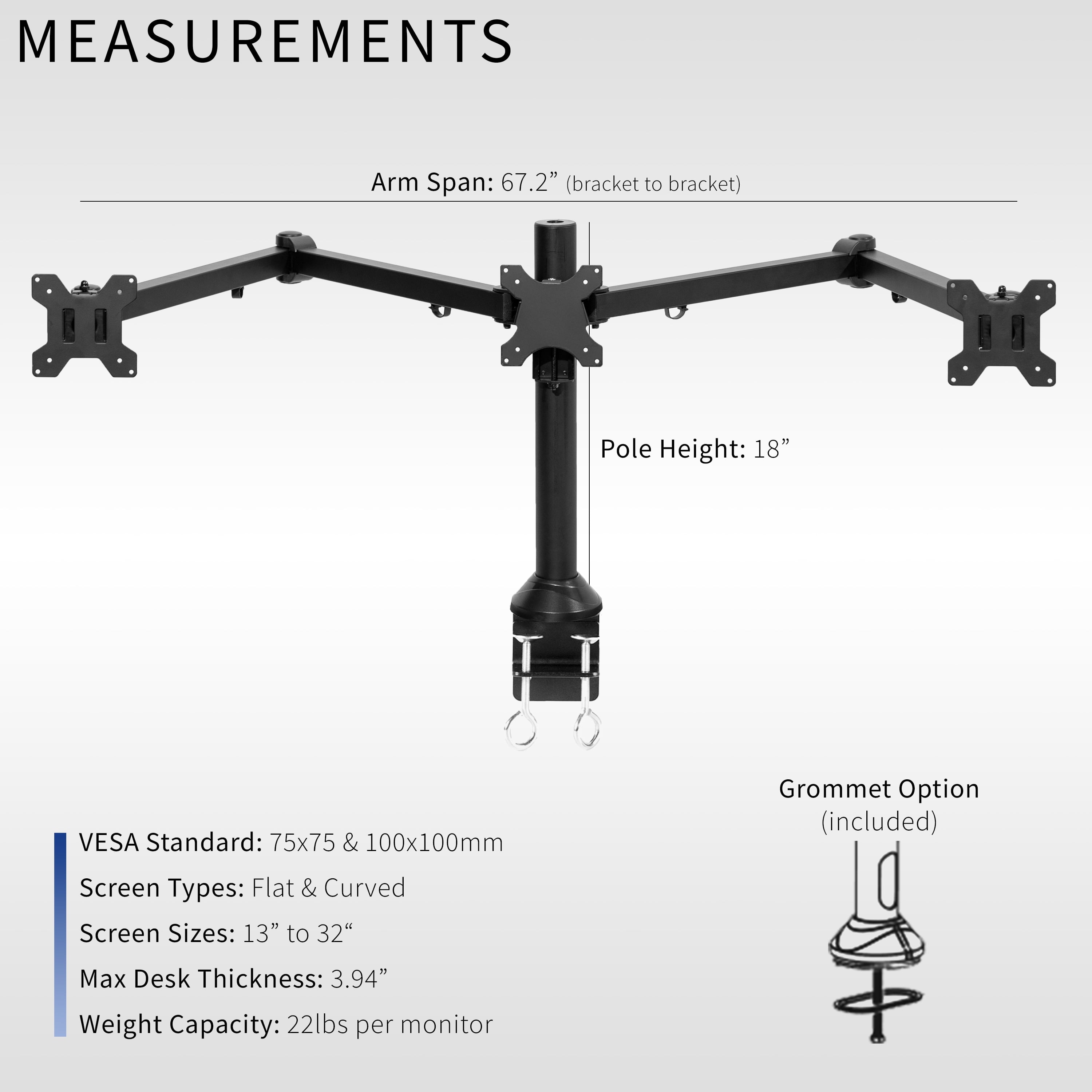 VIVO Triple Monitor Desk Mount, Heavy Duty Stand, Computer Screens up to 32" - Image 3