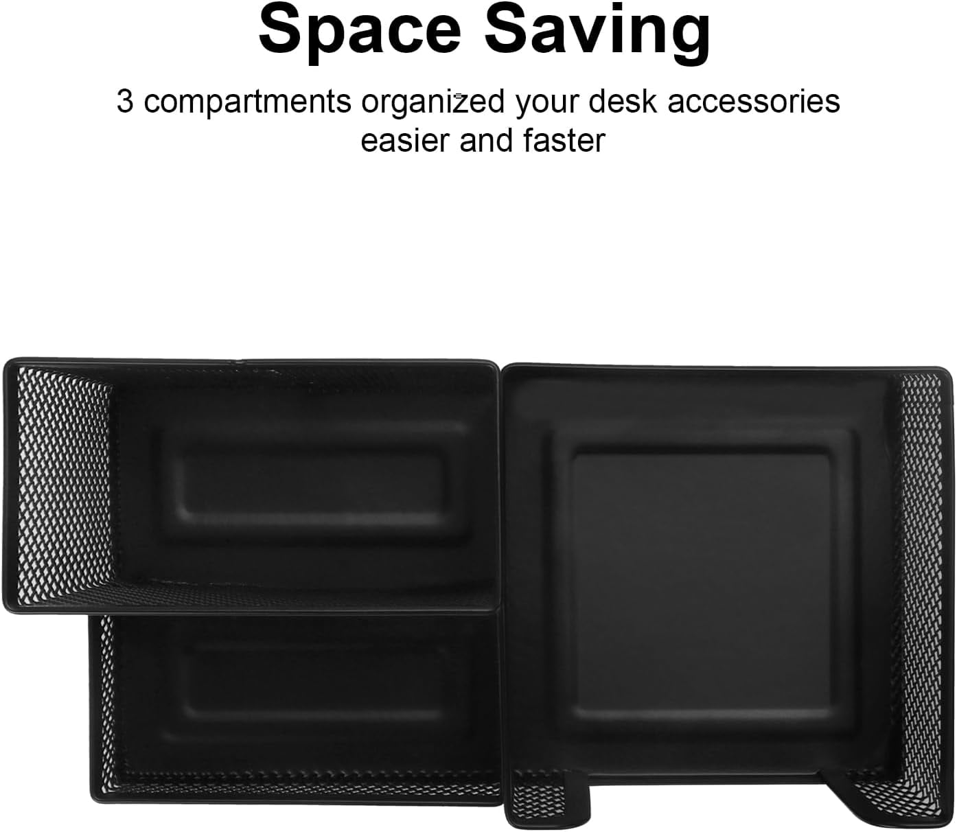 Black Mesh Pen Holder Desk Organizer, Office Supplies Pencil Storage with 3 Compartments - Image 6