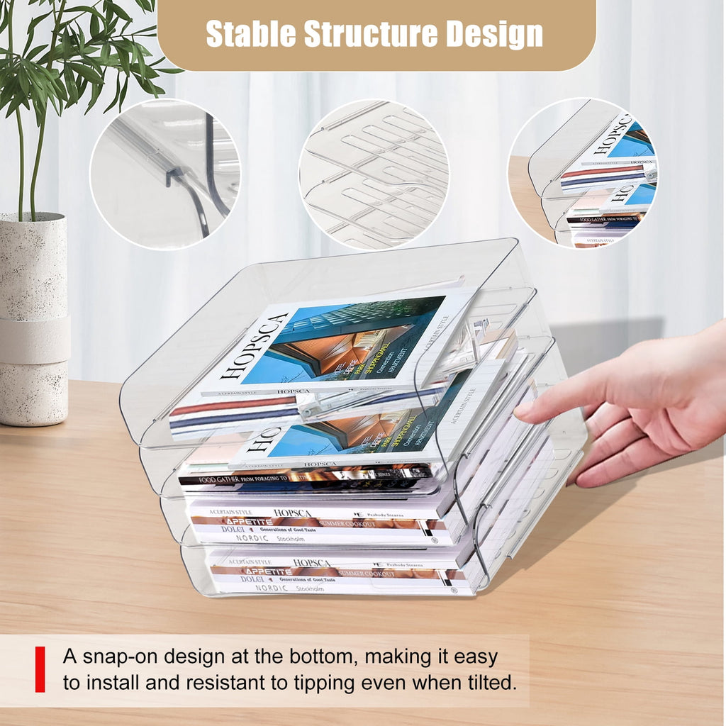 Clear Stackable Paper Trays 4 Pack, Desktop Racks with 4 File Bags, PET Clear Desk Letter Tray Set, Stackable Desk Or... - Image 2