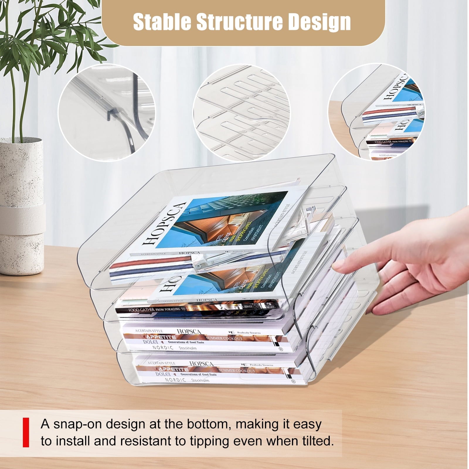 Clear Stackable Paper Trays 4 Pack, Desktop Racks with 4 File Bags, PET Clear Desk Letter Tray Set, Stackable Desk Or... - Image 2