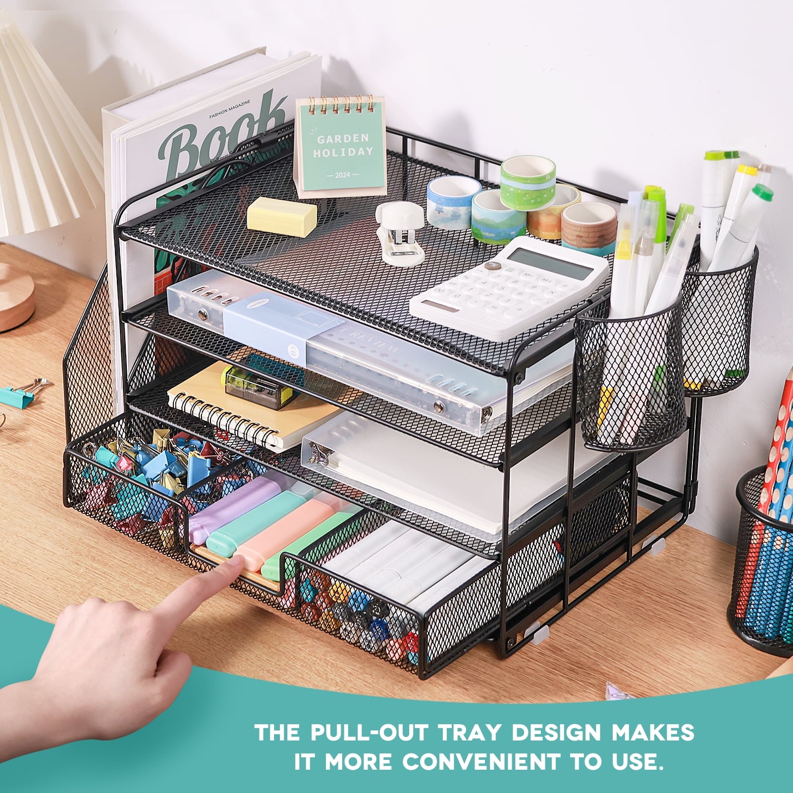 Livhil Desktop Organizer 4-Tier Desk Organizers Sets and Storage, File Organizers for Desk Drawer Organizer, Paper Organizer for Desk (Black - Image 6