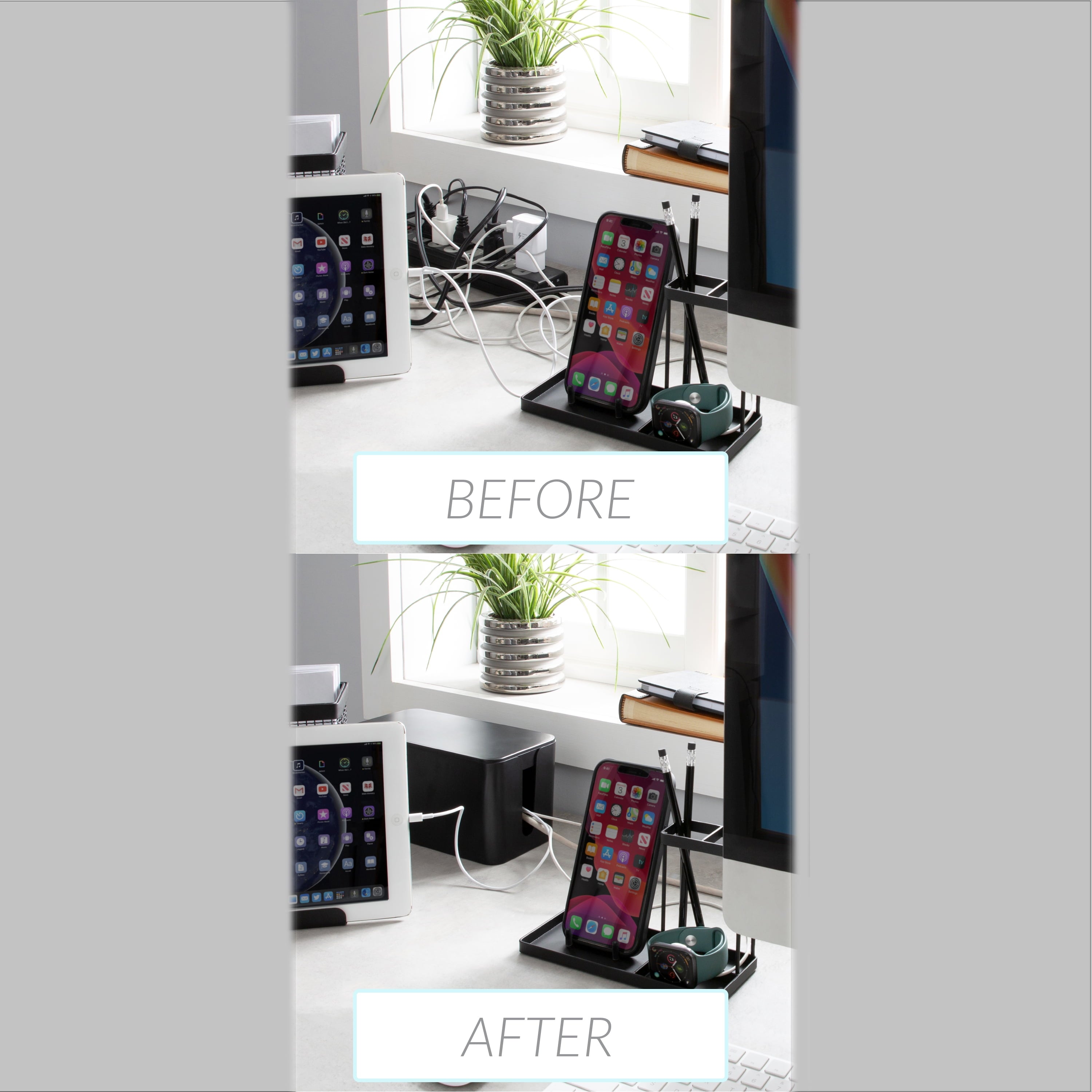 Simplify 2 Pack Plastic Wire / Cable Organizer Hidden Storage Boxes in Black - Image 3