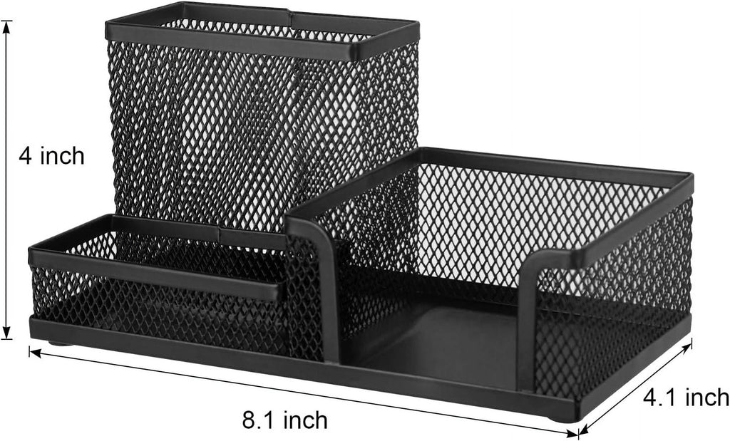 Black Mesh Pen Holder Desk Organizer, Office Supplies Pencil Storage with 3 Compartments - Image 3
