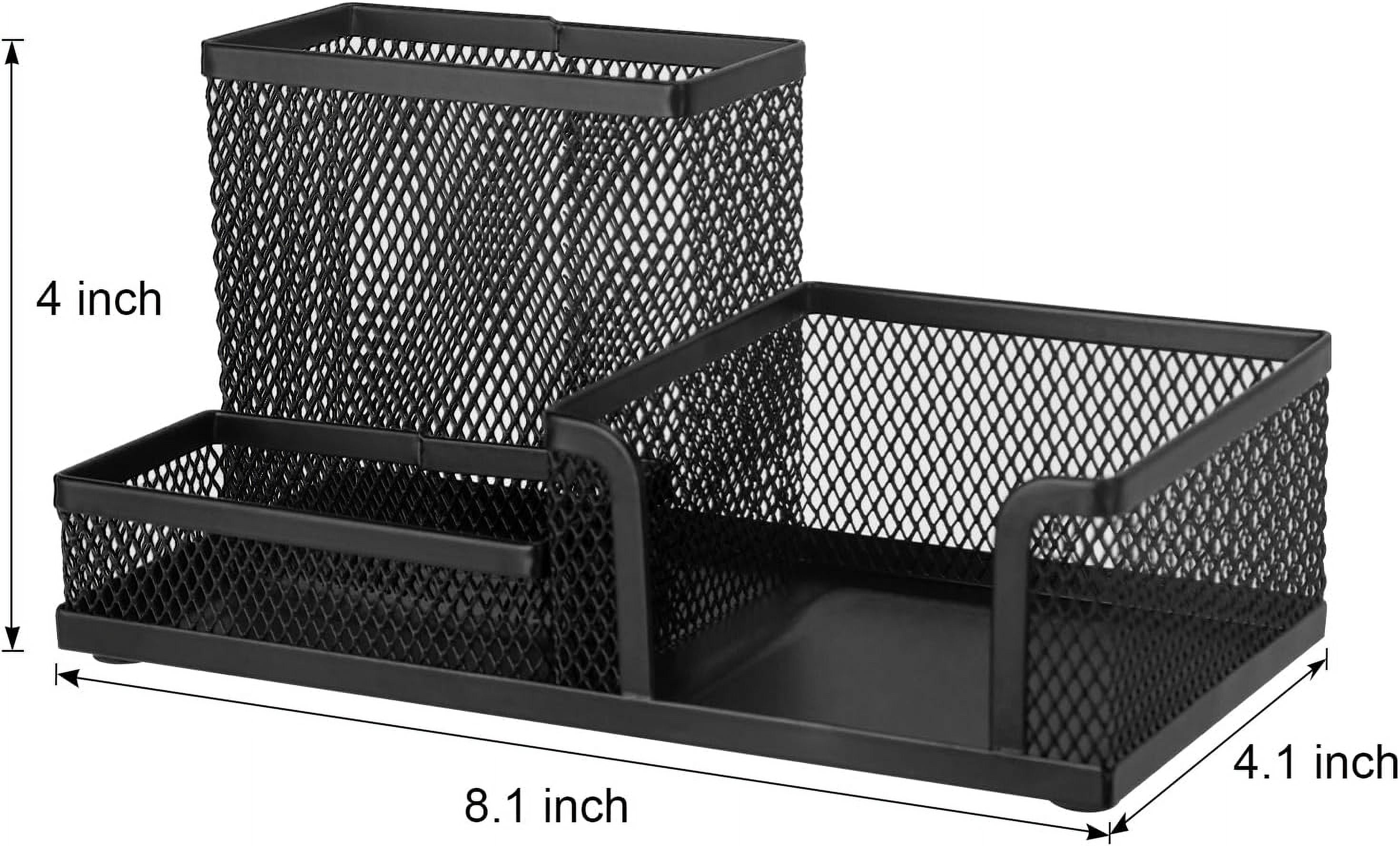 Black Mesh Pen Holder Desk Organizer, Office Supplies Pencil Storage with 3 Compartments - Image 3