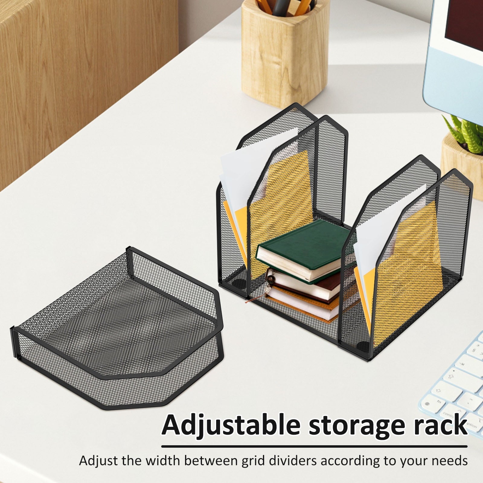 Hvxrjkn 5 Section Vertical Desktop Organizer Desk Organizer Adjustable Metal Rack File Sorter for Home,9.45*8.43*7.87in - Image 3