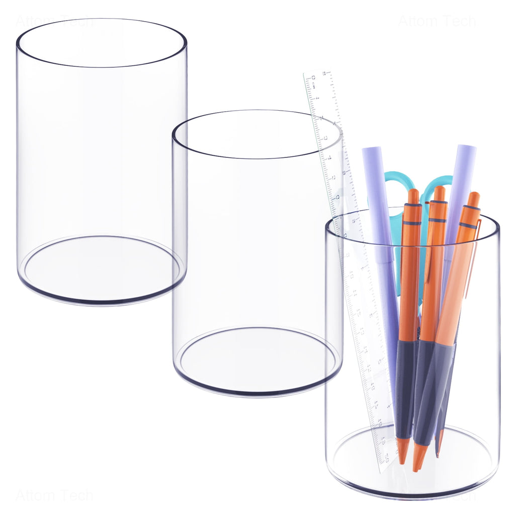 NiOffice Clear Acrylic Pen and Pencil Holders Set of 3, Stylish Plastic Desk Organizer, Round Makeup Brush Storage Perfect for Home and Offi - Image 6