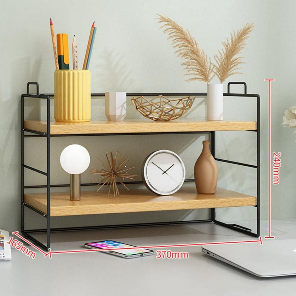 Desktop Shelf Organizer, Small Wood Countertop Bookshelf Adjustable Desktop Organizer Office, Desk Storage Tabletop Display Shelf for Home O - Image 2