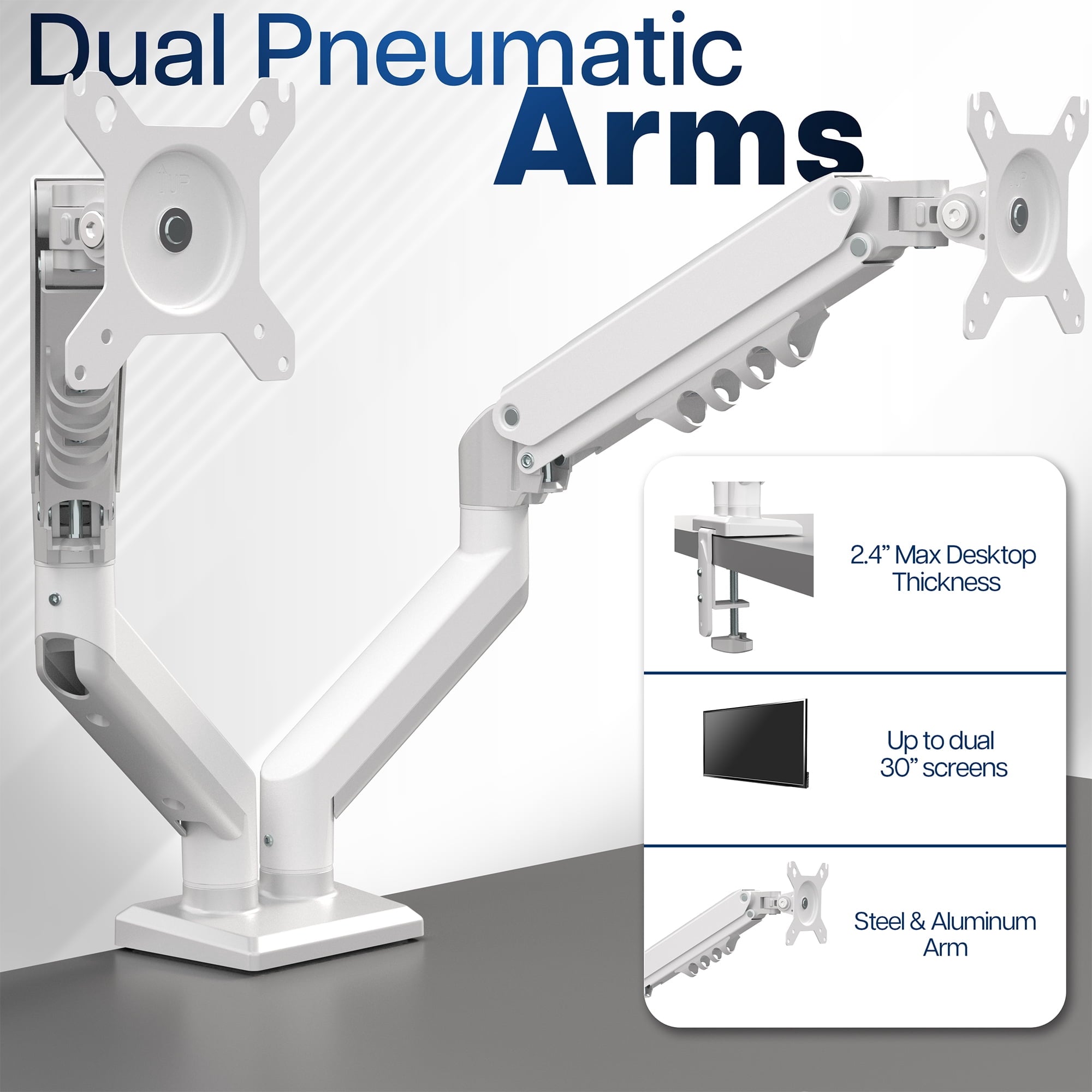 White Dual 13" to 30" Computer Monitor Counterbalance Desk Mount Stand - Image 2