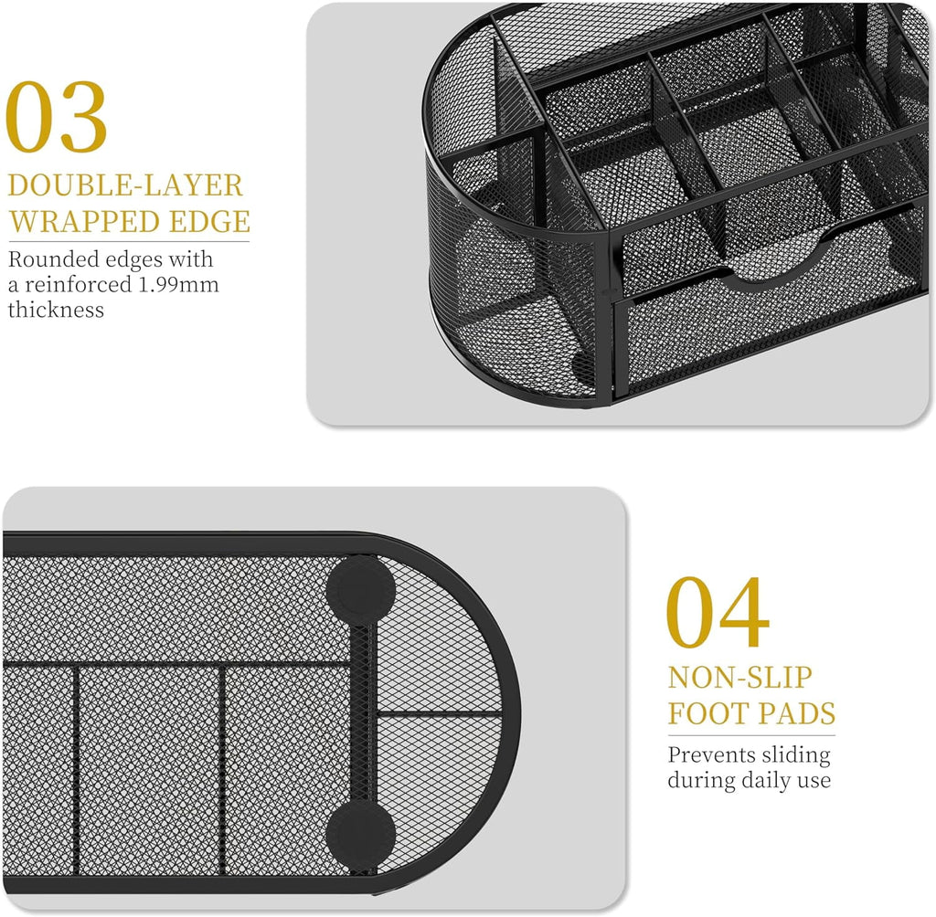 Small Mesh Desk Organizer with Drawers, Desk Accessories with 9 Compartments, Makeup Organizer, Black - Image 2
