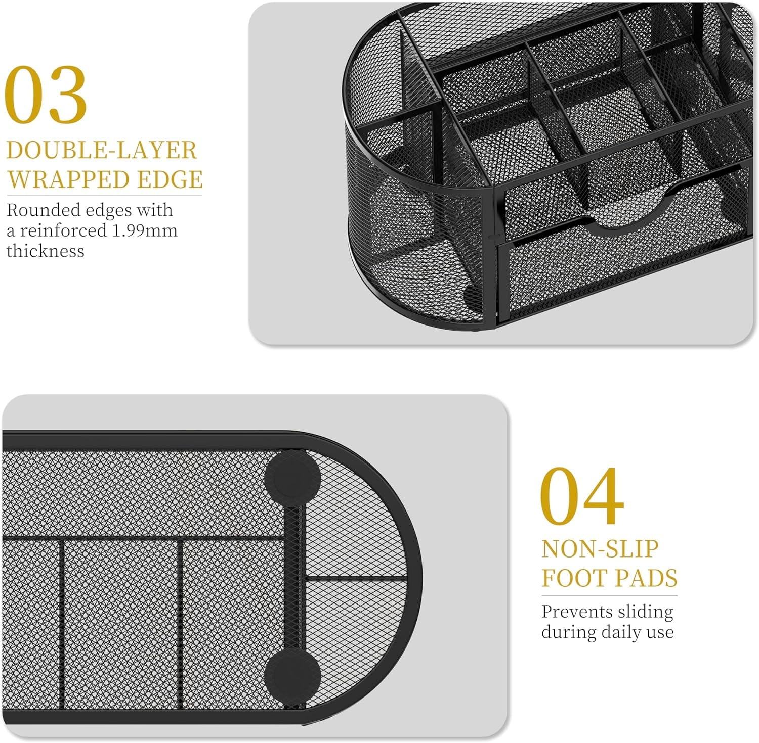 Small Mesh Desk Organizer with Drawers, Desk Accessories with 9 Compartments, Makeup Organizer, Black - Image 2