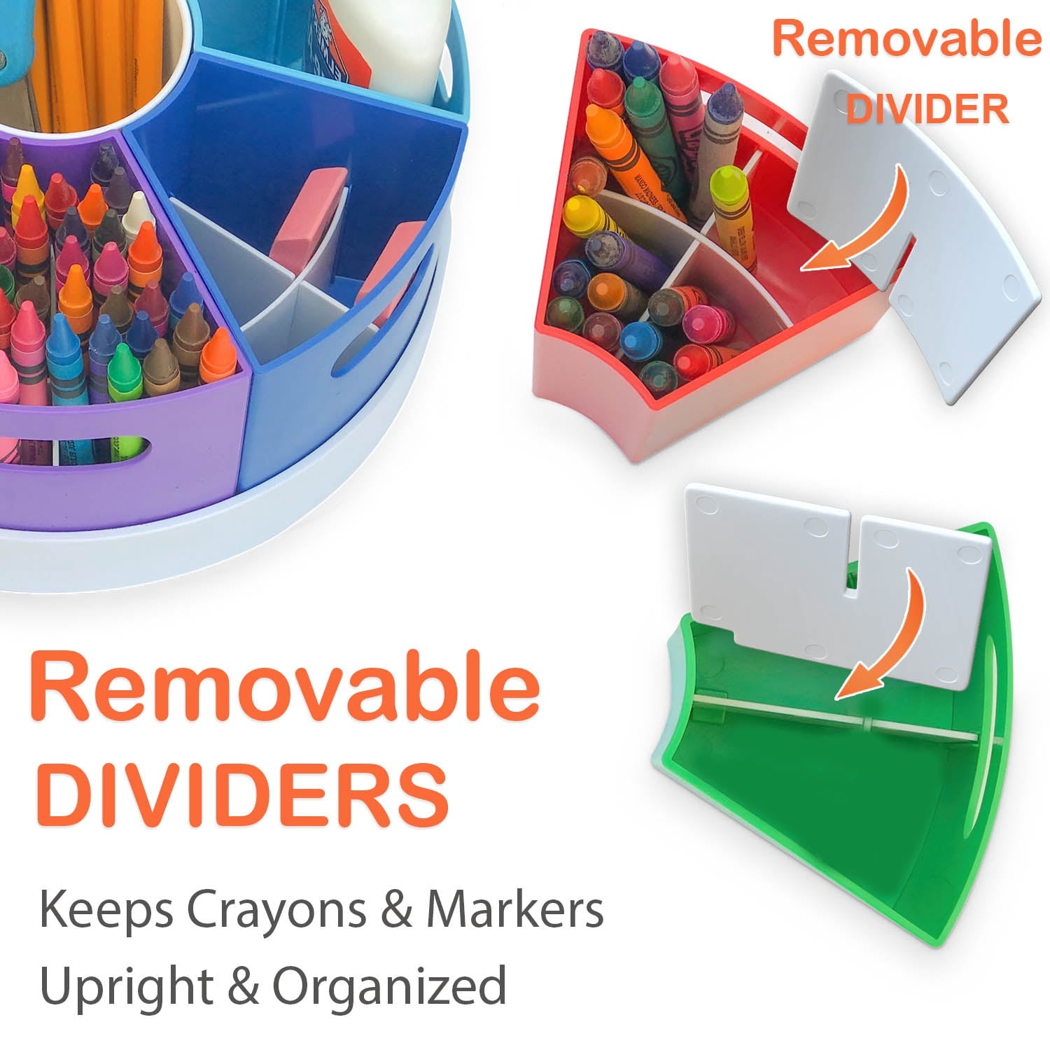 Crayon Organizer for Kids with Removable Dividers - Lazy Susan School Art Supplies Caddy , Markers & Pencils Holder ,... - Image 2