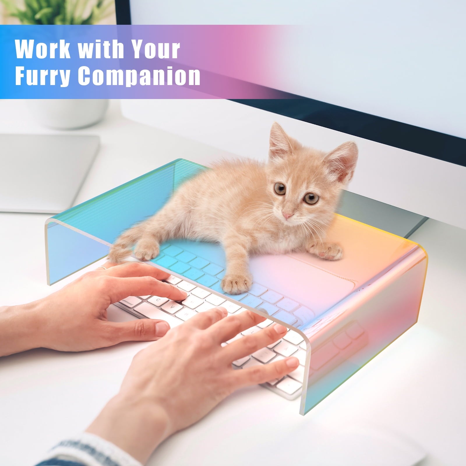 NiHome Iridescent Acrylic Computer Monitor Stand, Acrylic Laptop/PC/Desktop Stand Riser for Desk, Durable, Ergonomic Design, Space Saving fo - Image 4