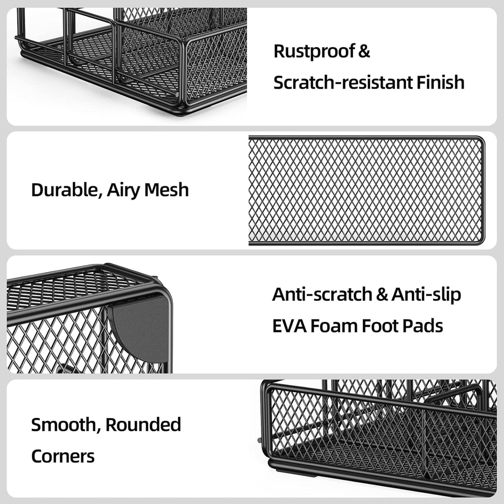 Black Desk Organizer, Mesh Office Supplies Desk Accessories, Features 7 Compartments - Black - Image 3