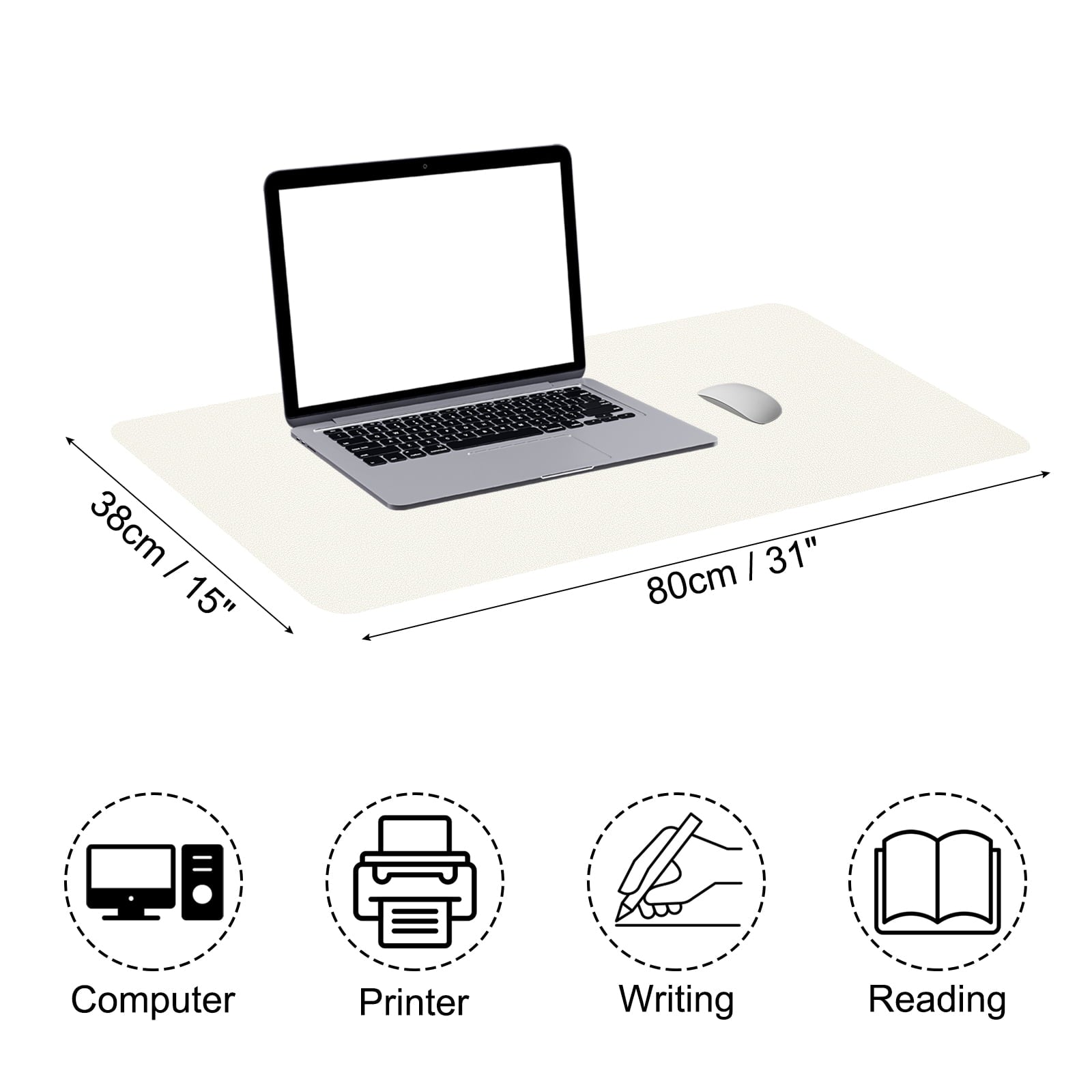 31"x15" Large Desk Mat, PU Leather Dual Side Large Desk Pad, White - Image 2